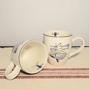 Van Cleef & Arpels Set of 2 Nautical Cups 8 oz Sailboat Gull Knot White Blue NEW